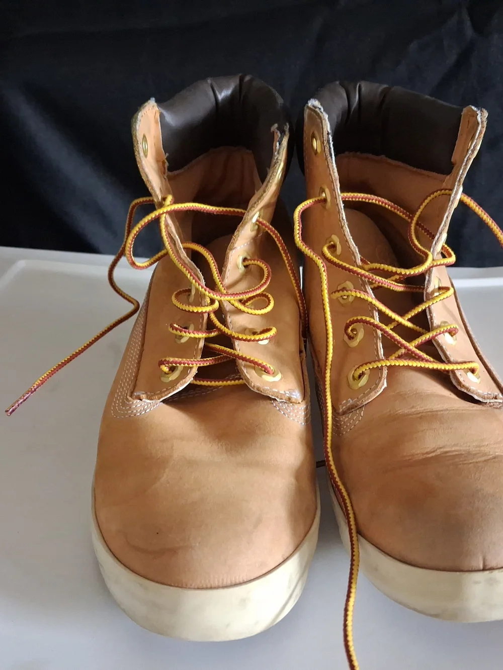 Timberland Wheat Leather Work-Style Boots with Yellow Contrast Laces